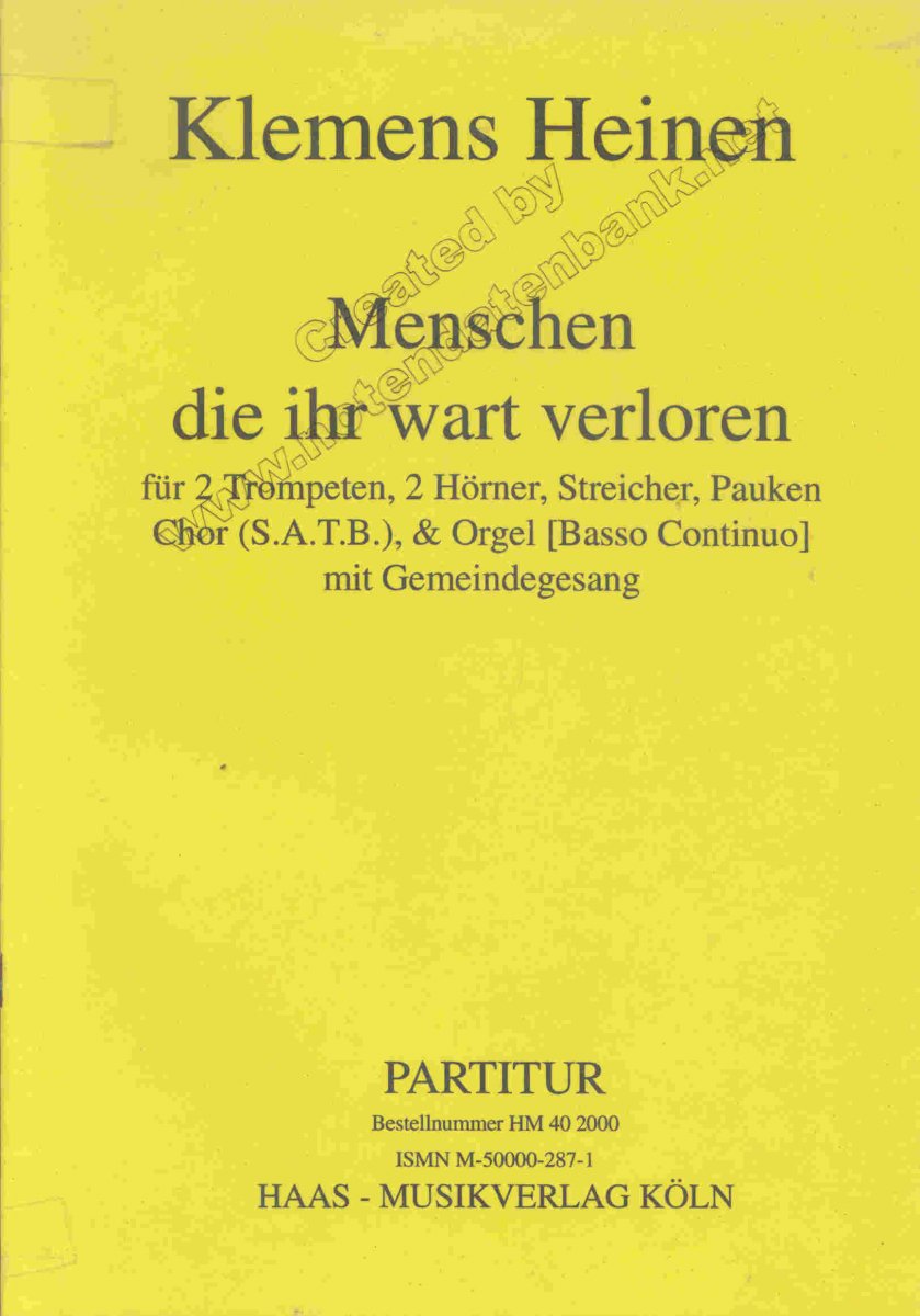 Weihnachtslied: 'Menschen die ihr wart verloren' (Partitur) - klik hier
